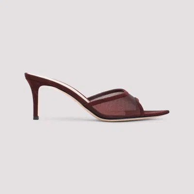 Gianvito Rossi Burgundy Suede Slippers With Transparent Mesh Overlay