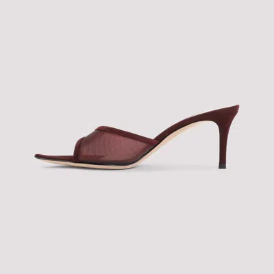 Gianvito Rossi Burgundy Suede Slippers With Transparent Mesh Overlay