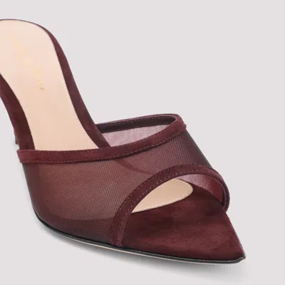 Gianvito Rossi Burgundy Suede Slippers With Transparent Mesh Overlay