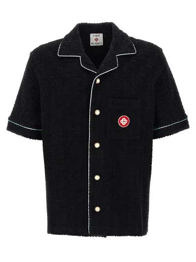Casablanca Black Shirt With Classic Lapels And All-over Embossed Monogram In Black