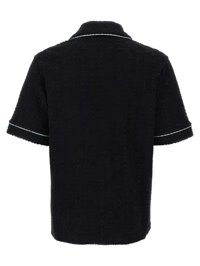 Casablanca Black Shirt With Classic Lapels And All-over Embossed Monogram In Black