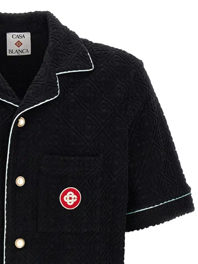Casablanca Black Shirt With Classic Lapels And All-over Embossed Monogram In Black