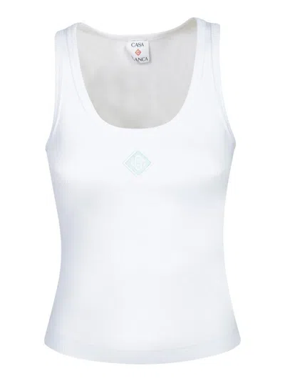 Casablanca Ribbed Logo-plaque Tank Top In White