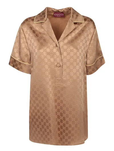 Gucci Women Viscose Blend Shirt With Allover Gg Logo In Brown