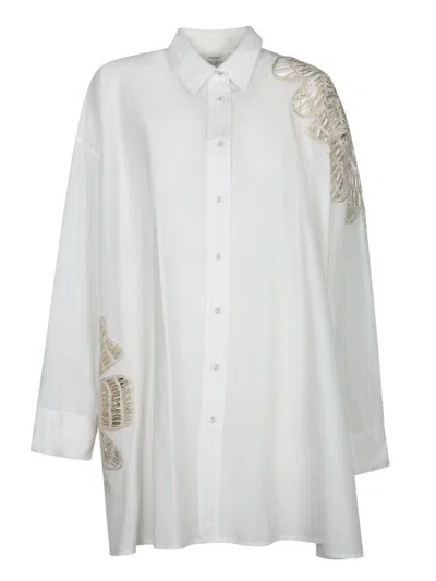 Forte Forte Botanical Flower Embroidery Popline Over Shirt In White