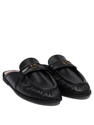 Pinko Naty Nappa Leather Flat Mules In Black