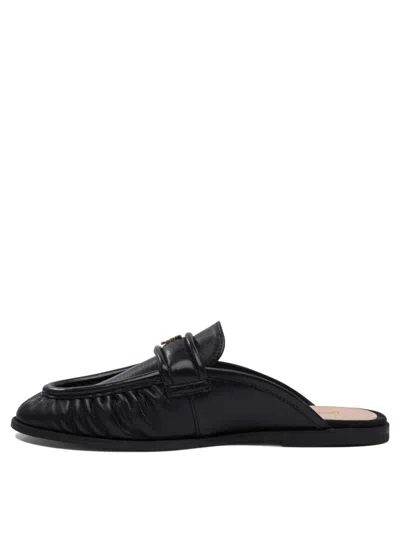Pinko Naty Nappa Leather Flat Mules In Black