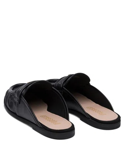 Pinko Naty Nappa Leather Flat Mules In Black