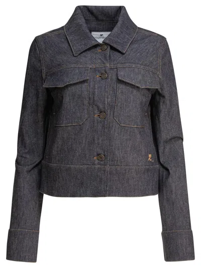 Courrèges Collared Neck Long Sleeves Chest Pockets Jacket In Blue