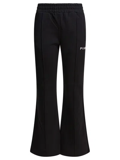 Pinko Logo-embroidered Flared Trousers In Black