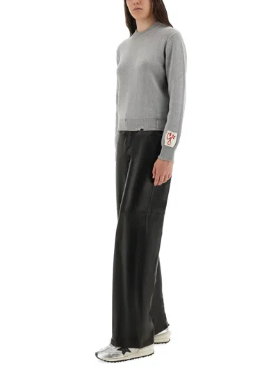 Golden Goose Ribbed Cotton Jersey Sweater With Logo Patch