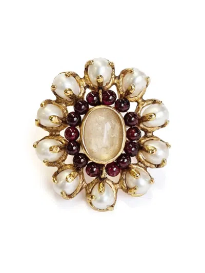 Goossens Anillo Perlas/granate Dorado In Metallic