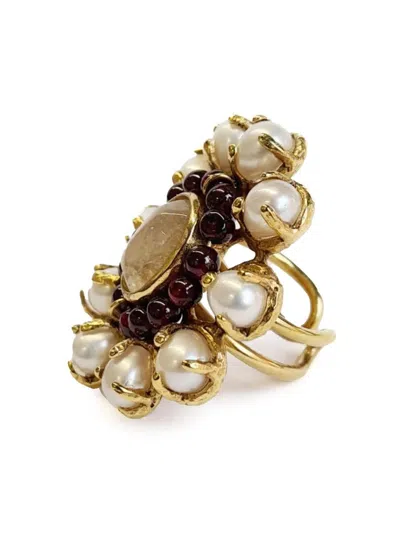 Goossens Anillo Perlas/granate Dorado In Metallic