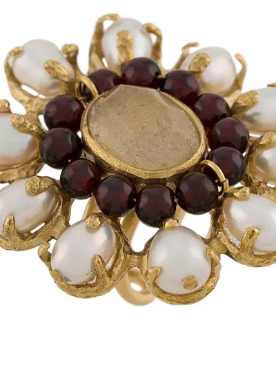 Goossens Anillo Perlas/granate Dorado In Metallic