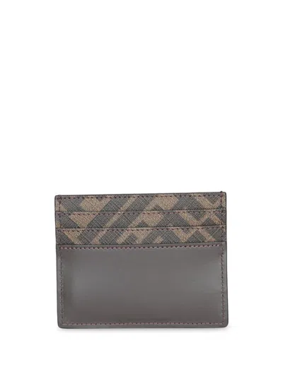Fendi Ff Squared Credit Card Holder In Gray