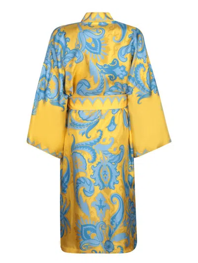 Etro Silk Kimono In Light Yellow And Sky Blue In Yellow