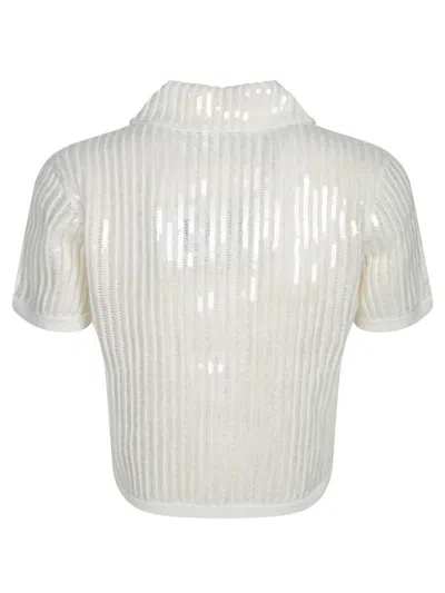 Self-portrait Ribbed Knit Cropped Polo Top