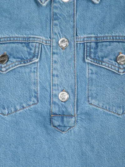 Ganni Blue Embroidered Denim Mini Dress In Blue