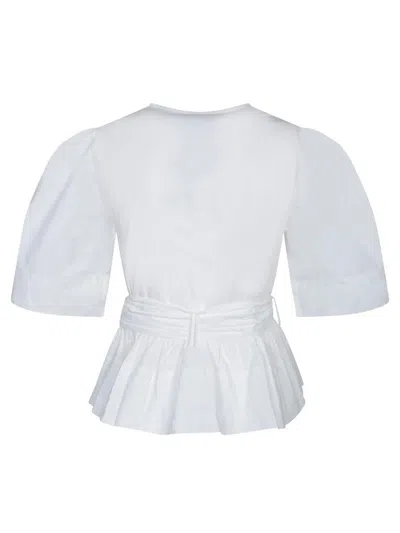 Ganni White Stretch Cotton Blouse In White