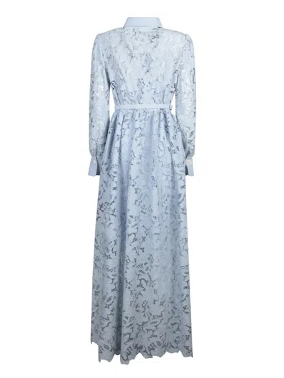 Self-portrait Belted Corded Lace Maxi Dress In Blue