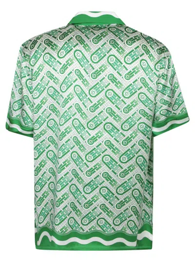 Casablanca Mens Green Ping Pong Ping Pong Monogram Cuban-collar Short-sleeve Silk Shirt In Green