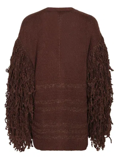 Fabiana Filippi Fringed Knit Cardigan Ribbed Hem In Brown