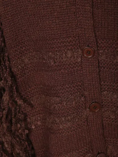 Fabiana Filippi Fringed Knit Cardigan Ribbed Hem In Brown