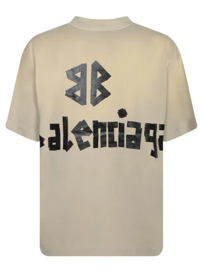 Balenciaga Men Beige Tape Type Medium Fit T-shirt