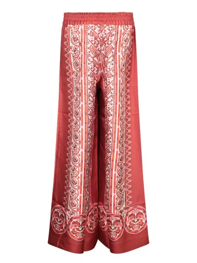 La Doublej Icon Palazzo Printed Silk-twill Wide-leg Pants In Red