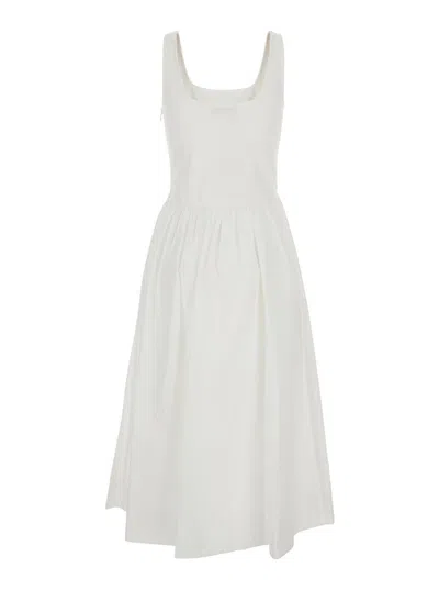 Dunst White Dress With Side Zipper Closure And Flared Skirt With Pleated Details In Cotton Blend Woman