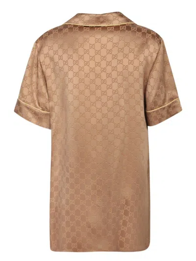 Gucci Women Viscose Blend Shirt With Allover Gg Logo In Brown