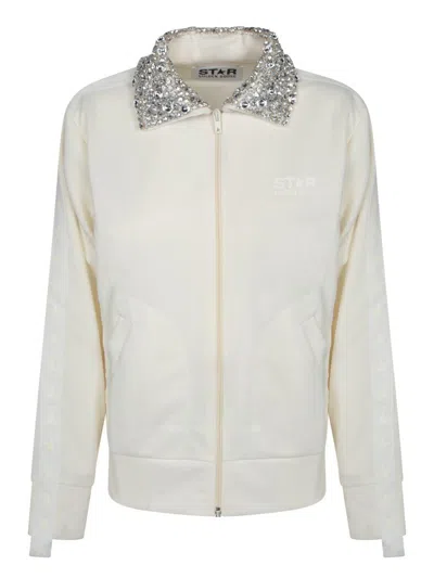 Golden Goose Cream Sequined Zip Sweatshirt In White