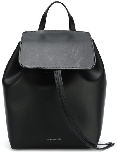 Mansur Gavriel Leather Flap-top Backpack, Black/red In Black/blu