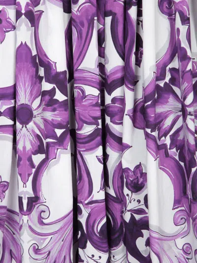 Dolce & Gabbana Violet Long Skirt With Ruffle Hem And All-over Floral Motif In Cotton Woman In Purple