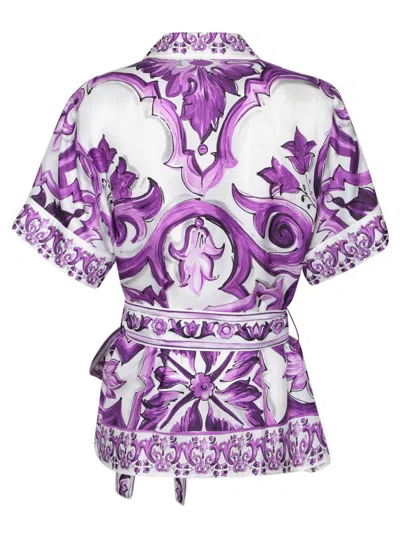 Dolce & Gabbana Majolica Print Silk Twill Shirt Women In Multi