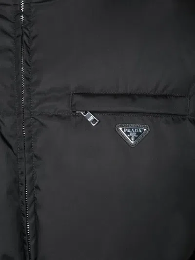 Prada High Collar Long Sleeve Cotton Coat In Black