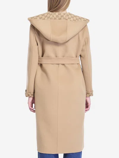 Gucci Women Camel Wool Blend Reversible Coat In Brown