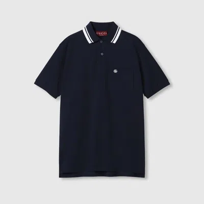 Gucci Men Logo Motif Polo Shirt In Blue