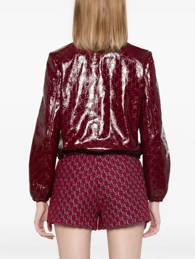 Gucci Naplack Leather Bomber Jacket In Burgundy