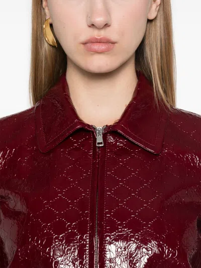 Gucci Naplack Leather Bomber Jacket In Burgundy