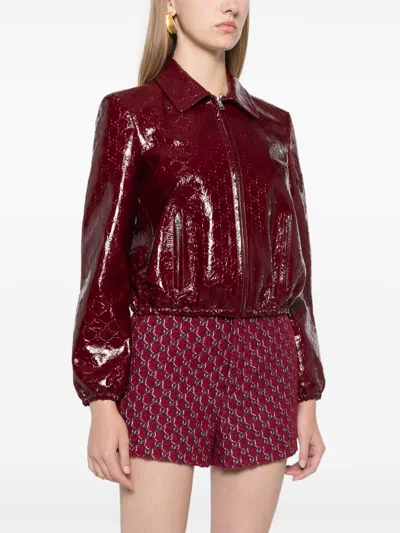 Gucci Naplack Leather Bomber Jacket In Burgundy
