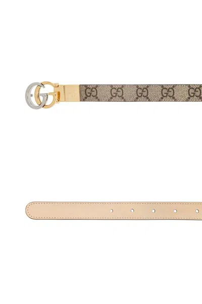 Gucci Women Gg Marmont Reversible Thin Belt In Neutral