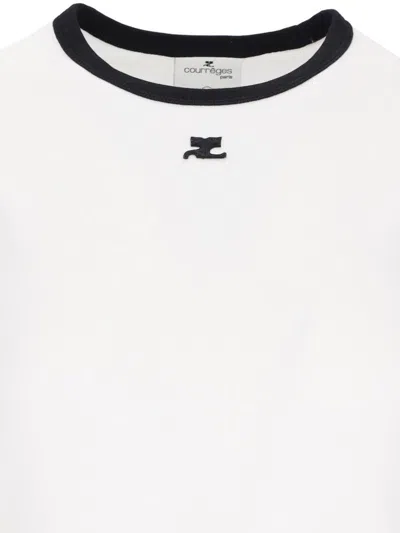 Courrèges Cotton T-shirt With Contrasting Logo Trim In White