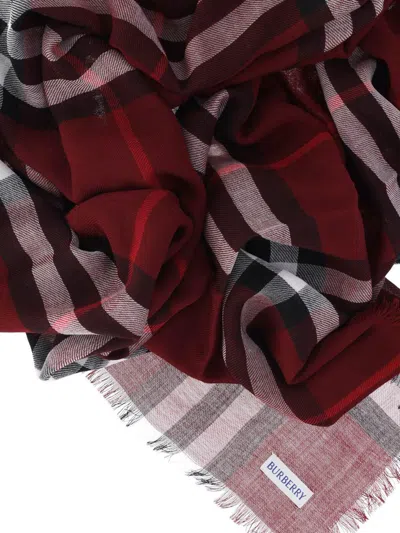 Burberry Check Wool Scarf In Red