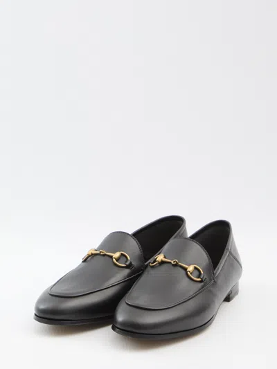 Gucci Women Black Calf Leather Moc Stitching Signature Horsebit Detail Almond Toe Slip-on Style Bran In Black