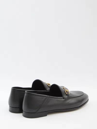 Gucci Women Black Calf Leather Moc Stitching Signature Horsebit Detail Almond Toe Slip-on Style Bran In Black