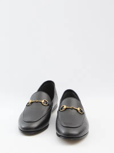 Gucci Women Black Calf Leather Moc Stitching Signature Horsebit Detail Almond Toe Slip-on Style Bran In Black
