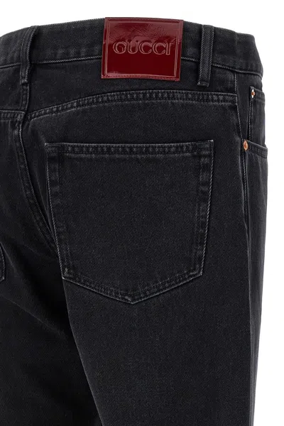 Gucci Men Web Turn-up Slim-fit Jeans In Black