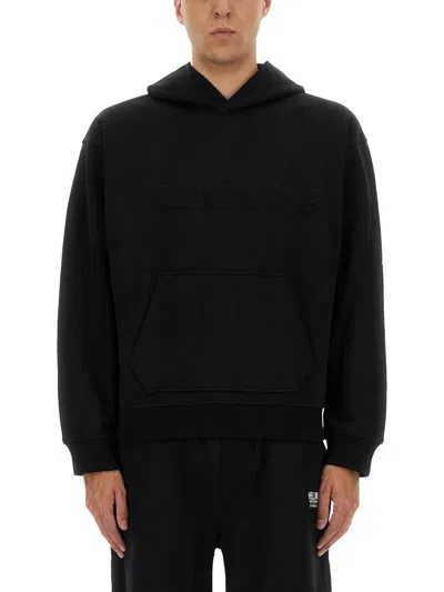 Helmut Lang Embossed Logo Hooded Sweatshirt In Black