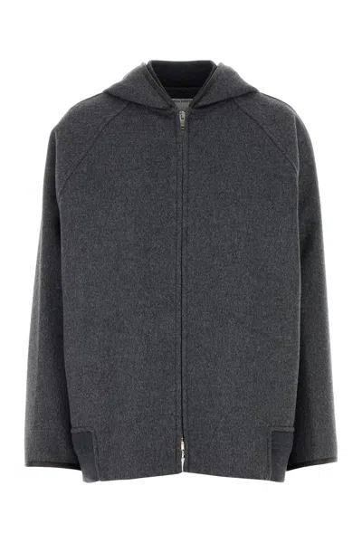 Bottega Veneta Double Wool Blouson Jacket With Leather Trims In Gray